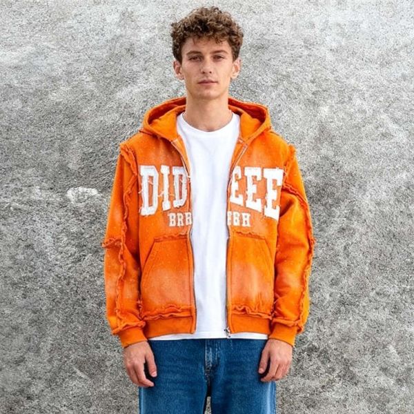 OEM&ODM Wholesale Custom High Quality Heavyweight Men's Hoodie Applique Embroidered Rhinestone Acid Wash Fashion Zip up Hoodie