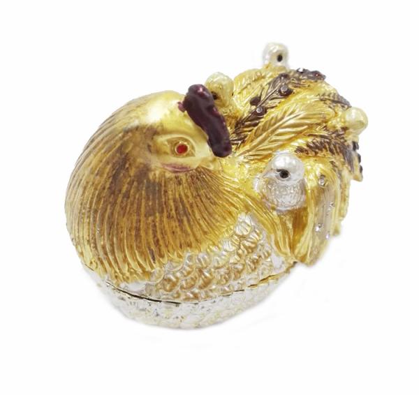 Fashion wholesale hen jewelry box  metal pewter hen trinket box