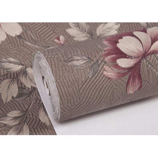 Luxury Coffee Color Country Vinyl Wallpaper With Floral Pattern for Living Room