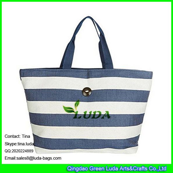 LUDA large size paper straw handbag navy blue straw beach bag