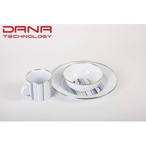 Outdoor Traveling Classic Decal Enamel Tableware Carbon Steel Mugs Bowls Plate EU FDA