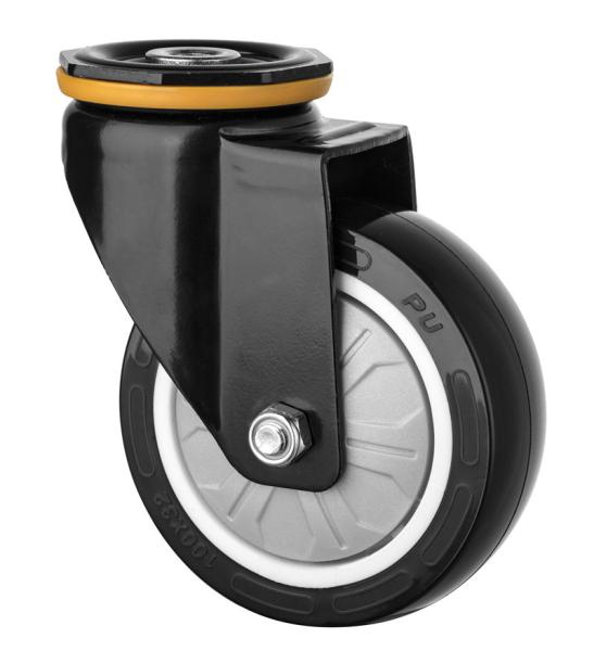 Black PU Caster With Bolt Hole 4 Inch