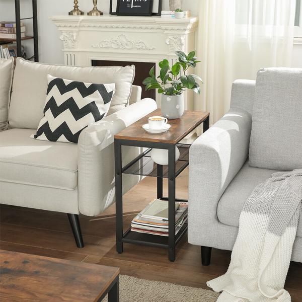 3-tier Side Table, End Table with 2 Metal Shelves, Industrial Side Table for