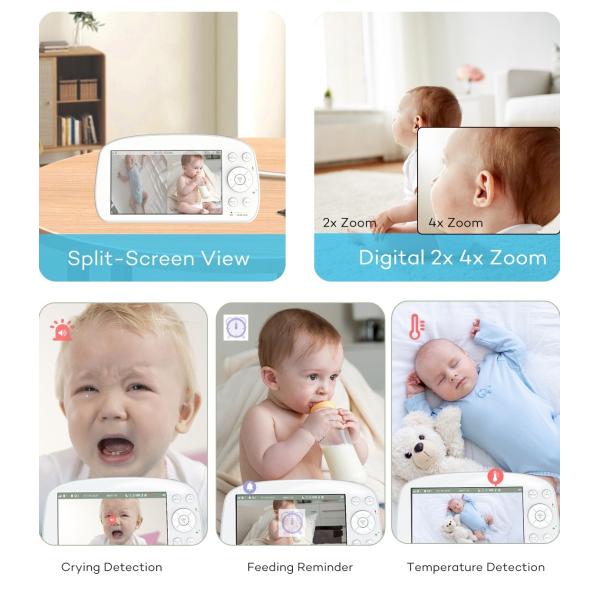 Smart Audio Two Way Baby Monitor 5.5 Inch 4K UHD Screen 4K Video Baby Monitor No WIFI