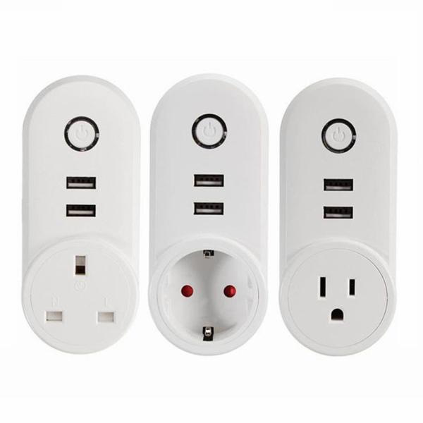 Smart WiFi Power Plug Outlet Socket with 2PCS USB Port App Control Timer Function Compatible with Amazon Alexa Google