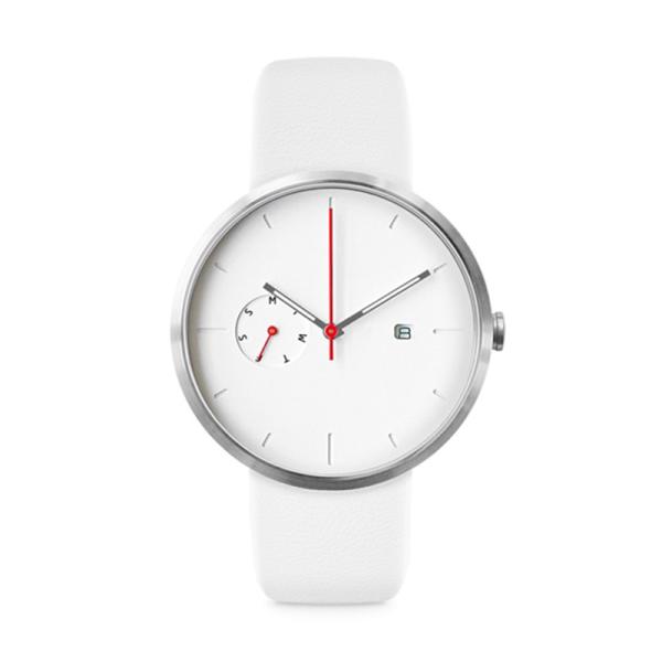 Red hand white face japan movt quartz watch stainless steel with white leather strap
