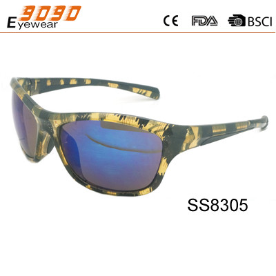 fashionable sports sunglassses ,mande of plastic frame ,printed pattern,