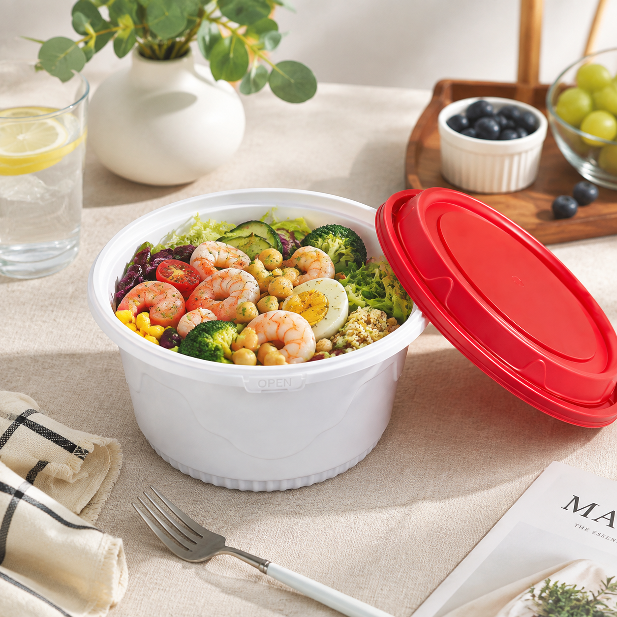 1580ml Extra Large PP Food Snap Lock Bowls Tamper Evident Bulk Catering