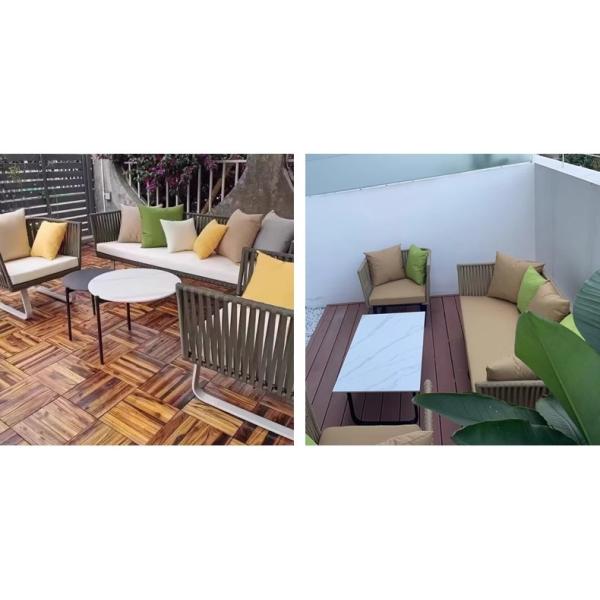 Outdoor Sofa Rattan Woven Patio Garden Furniture Weatherproof Sun / Rain Lounge Chair Balcony Relaxation Set with Coffee Table