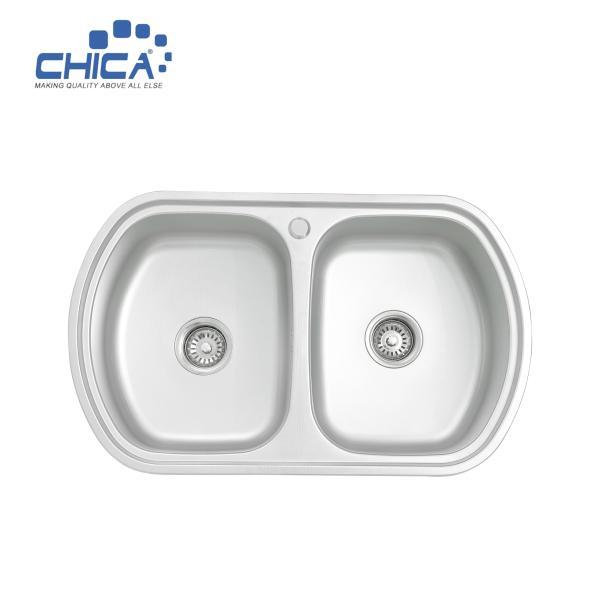 1.2mm steel SUS304 commercial stainless steel sink double bowl pressed kitchen sink for village