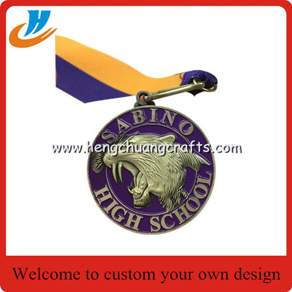 3D metal medals die casting zinc alloy engraved running award medals with gold silver copper plating and ribbon lace