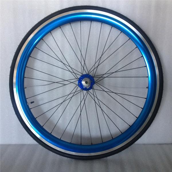 43mm Anodized Blue Flip Flop Fixed Gear Road Bike Wheel Set with Colorful Spokes
