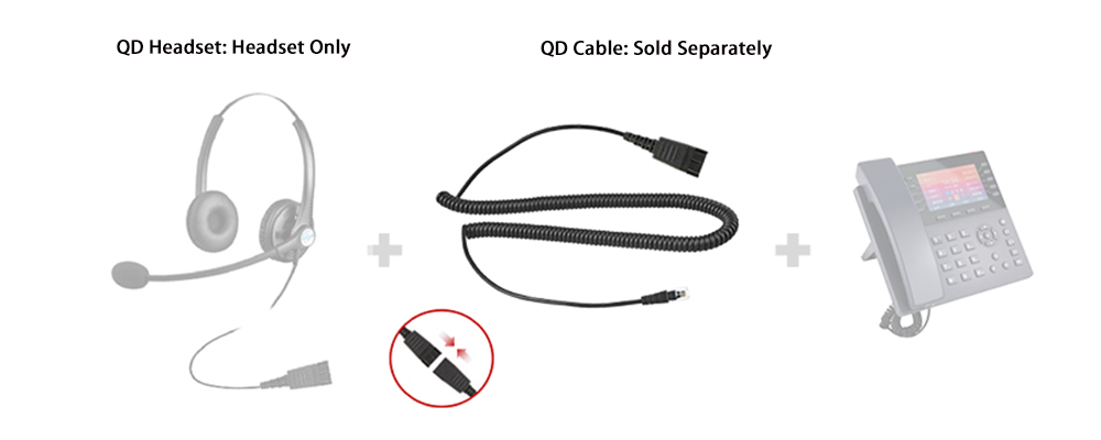 QD Quick Disconnect to RJ9 4P4C Coiled Headset Cable for Desk Phones & IP Telephones