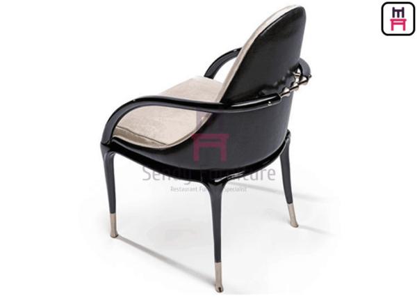 Curved Solid Wood Armrest Leather Modern Dining Chairs 0.38cbm Volume With Metal Details