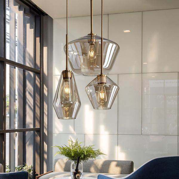 JYLIGHTING Nordic Modern Cafe Ceiling Lighting Fixture Hand Blown Cylindrical Clear Glass Chandelier Pendant Light For Living Room Bedroom Modern Pendant Light