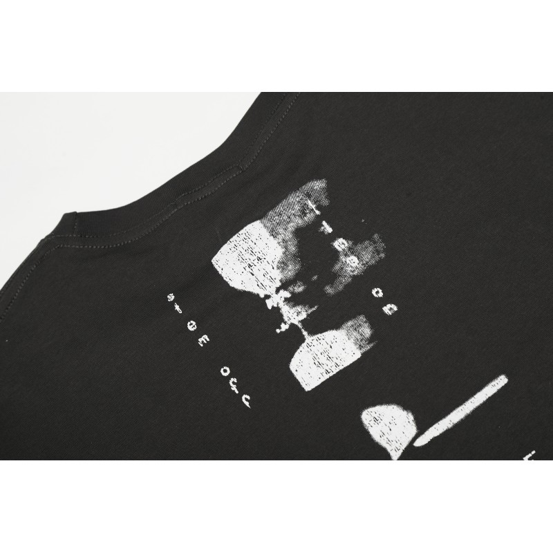 Wash Black Men's Women's Oversized Knitted Vintage Printed T-shirt 100% Cotton Long Sleeve Breathable Digital Print Retro Couple