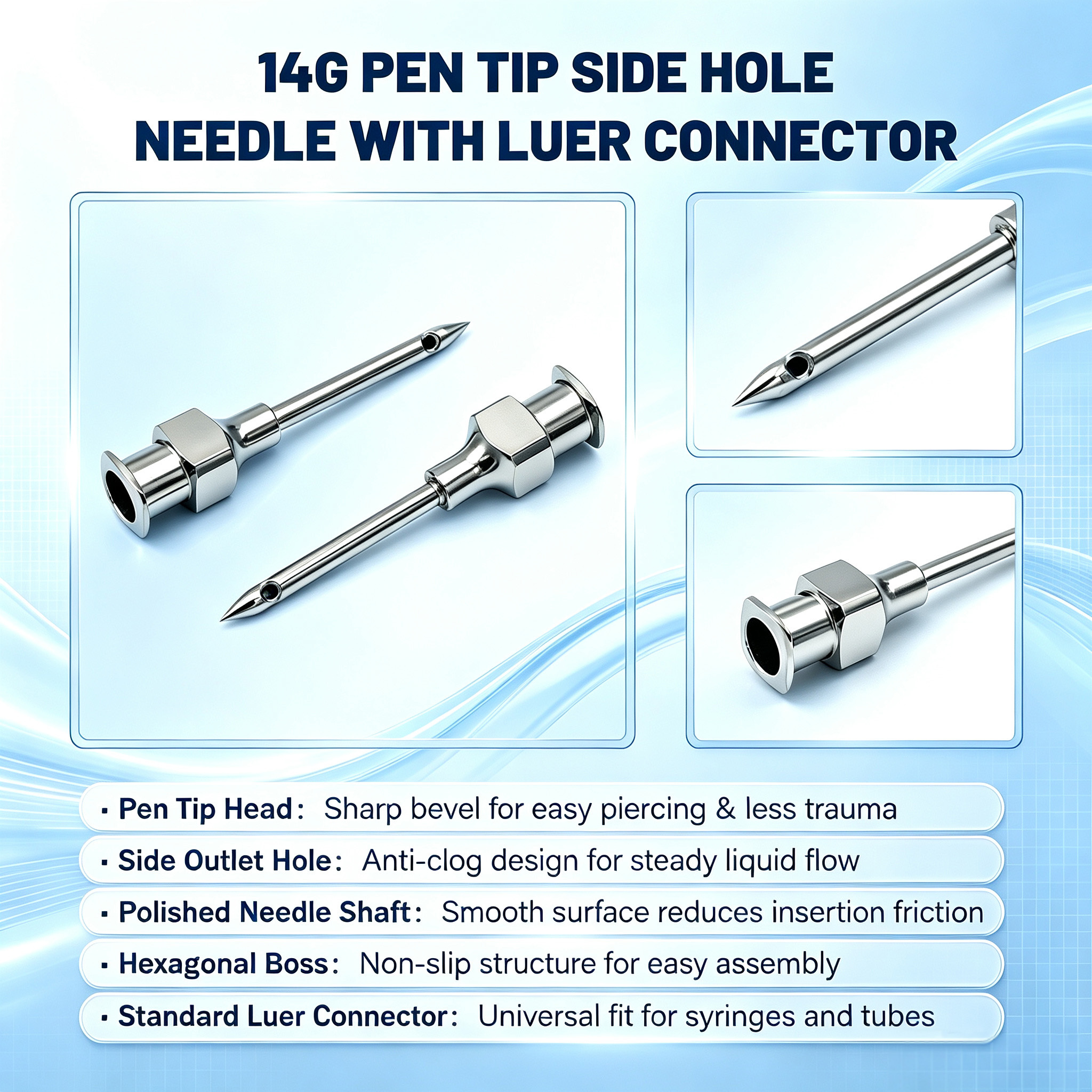 Customized Side Port Sampling Needle With Hexagonal Hub