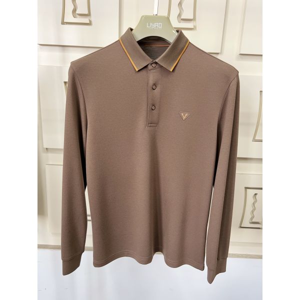 Luxury Men Long  Sleeve Polo Shirts with Contrast Collar Classic Design Embroidered Logo, Multiple Colors for Business & Casual