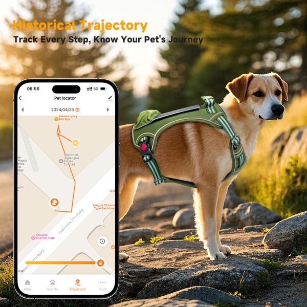 Solar Powered Rechargeable Pet GPS Tracker with GPRS Real-Time Tracking IP67 Waterproof Outdoor Dog Health Monitor Nylon Collar