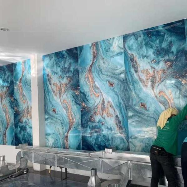 Decoração de interiores Impressão 3D de parede de plástico UV de mármore de PVC painéis para hotel