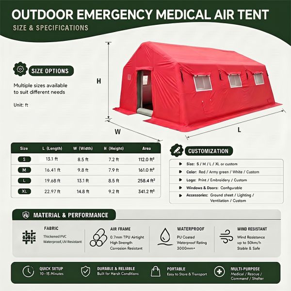 Custom Giant Inflatable Tent 0.9 mm PVC Airtight Emergency Shelter for Disaster Relief, Outdoor Camp, Event Rental OEM Factory