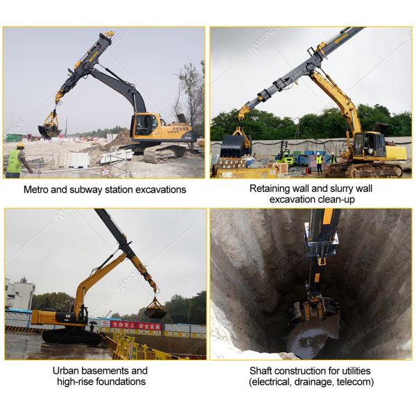 Excavator Telescoping Boom 3 Section Extendable Arm Used For 20 -40 Tons Excavator For Dredging Work
