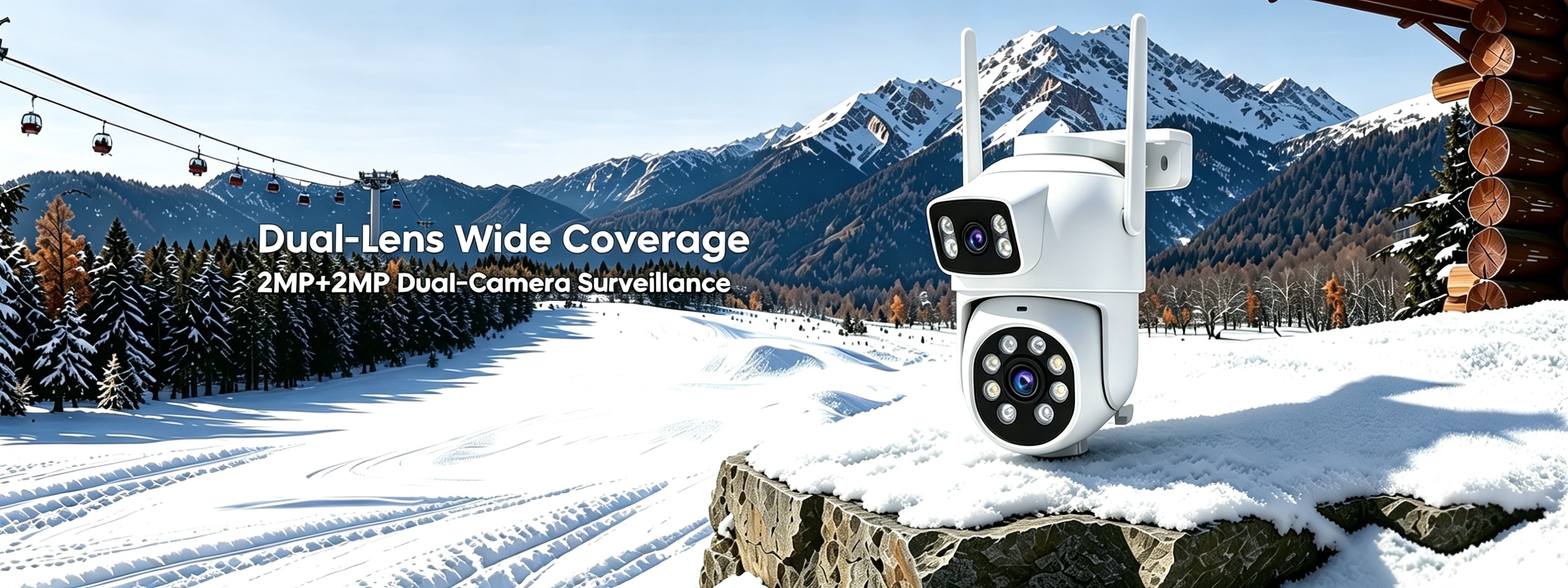 Dual‑Lens WiFi Security Camera Outdoor, 2MP+2MP Dual View Surveillance Camera, Panoramic PTZ Camera with AI Human Detection, Two‑Way Audio, 3‑Mode Night Vision, IP65 Waterproof for Home Yard Security