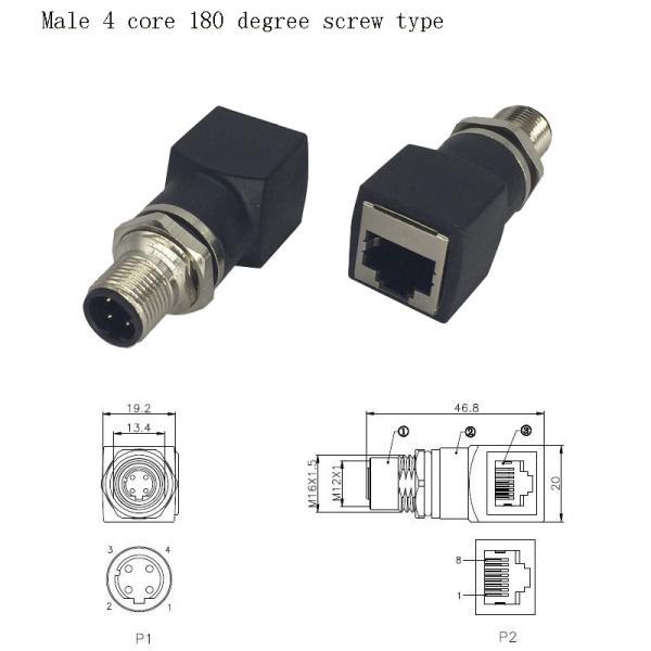 Ethernet RJ45 Plug To M12  4 Core Male or Female Connector Adapter
