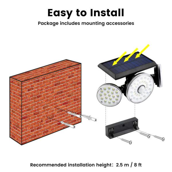 Porch Patio 16W 300LM ABS Solar Motion Sensor Wall Light Three Head