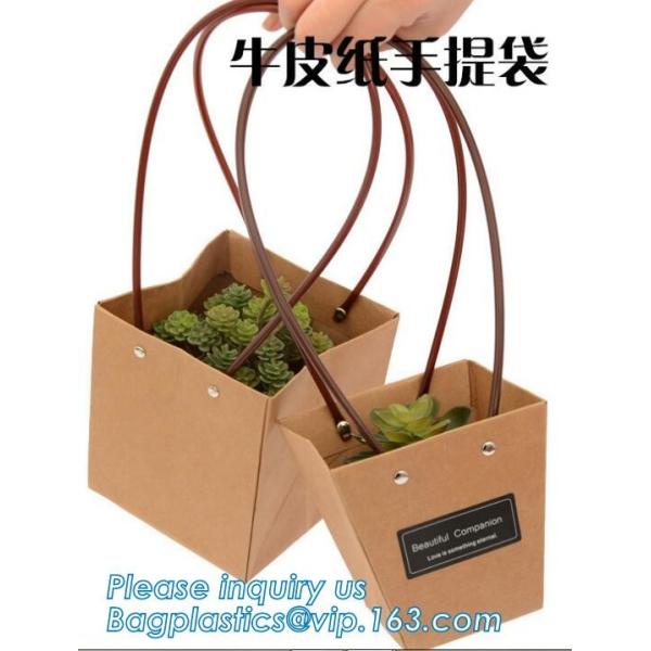 Recycled Fashion Design Flat Paper Handle Kraft Gift Bag Flower Carrier Bag,Flower carrier bag kraft paper flower carrie