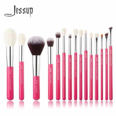 Aluminium Ferrule Wood Handle Makeup Brushes Rose Carmine for Daily Makeup