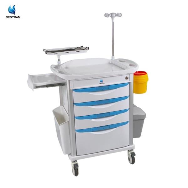 4 Drawers ABS Emergency Medical Trolley With Defibrillator Shelf Oxygen Tank Holder