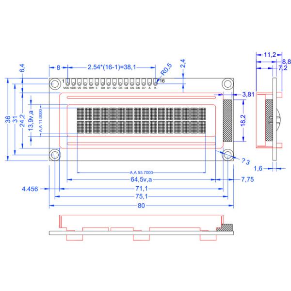 Дисплей 1602 LCD характера УДАРА 16x2 с белым красным оранжевым характером