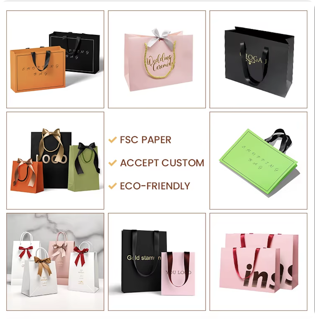 Custom White Luxury Biodegradable Paper Gift Bag Handmade Ribbon Accessory For Small Businesses Supermarket Promotions