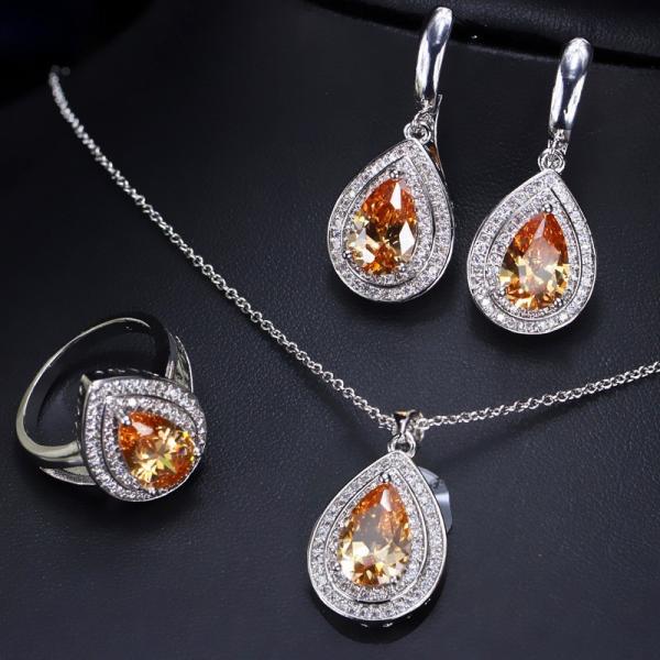 Hot selling Womens Luxury Wedding Flower CZ Zircon jewelry Set Fashion Waterdrop Necklace Earrings Set Jewellery sets