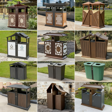 Retro Vintage Stainless Steel Outdoor Trash Bin with Swing Lid and Durable Sturdy Construction for Parks and Villas