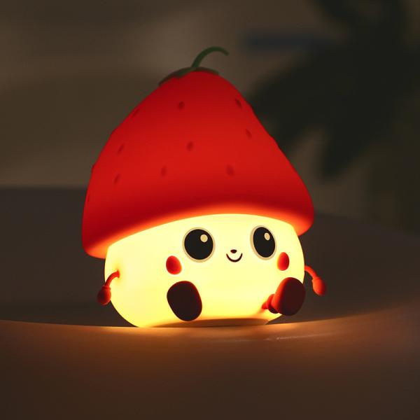 Night Light For Kids Cute Silicone Nursery Strawberries Lamp For Baby And Toddler Kawaii Bedside Timer Lamp For Kid Room