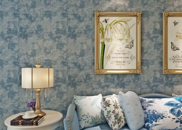 Modern 0.53*10m Living Room Embossed Blue Non-woven Wallpaper