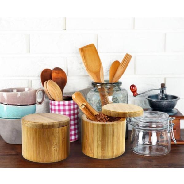Customized Logo Tea Coffee Sugar Storage Jar Spice Jar Set with Bamboo Rack and Bamboo Lid