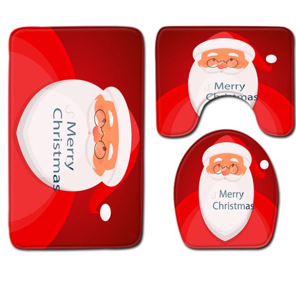 Santa Christmas Toilet Seat Cushion Polyester 3 Piece Bath Rug Set