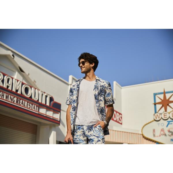 100% Linen Custom Hawaiian Shirts Blue Coolness Tropical Button Up Shirt