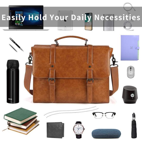 MENS MESSENGER BAG VINTAGE 15.6 INCH WATERPROOF LEATHER LAPTOP BRIEFCASE LARGE SATCHEL SHOULDER BAG RETRO OFFICE COLLEGE