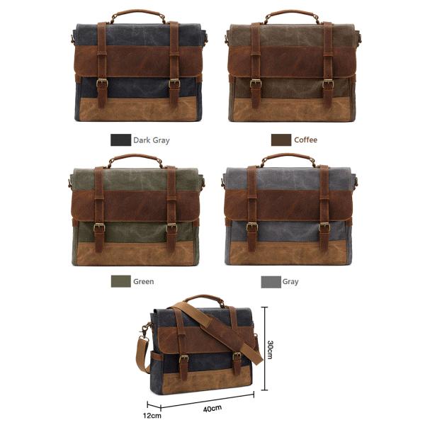Canvas Vintage Retro Mens Leather Laptop Bag 15.6 Inch