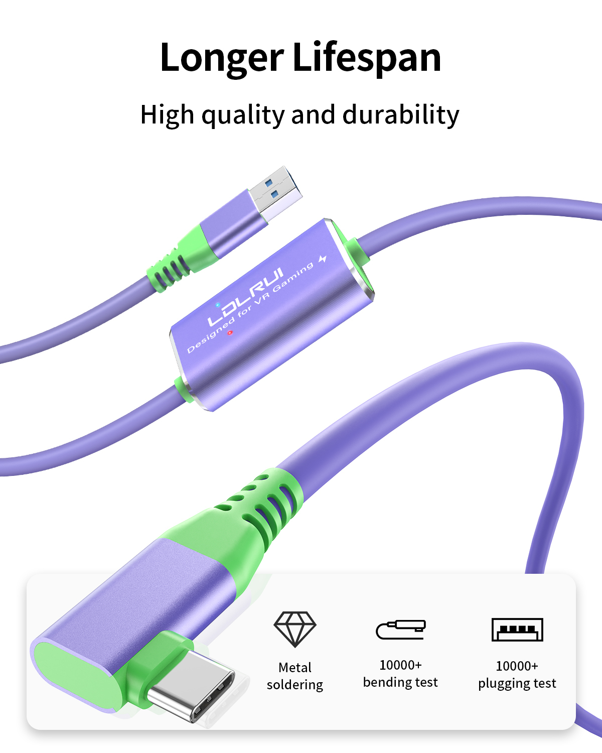 16FT 5M VR Streaming Link Cable Flexible USB A To USB C Cable For Commercial Gaming