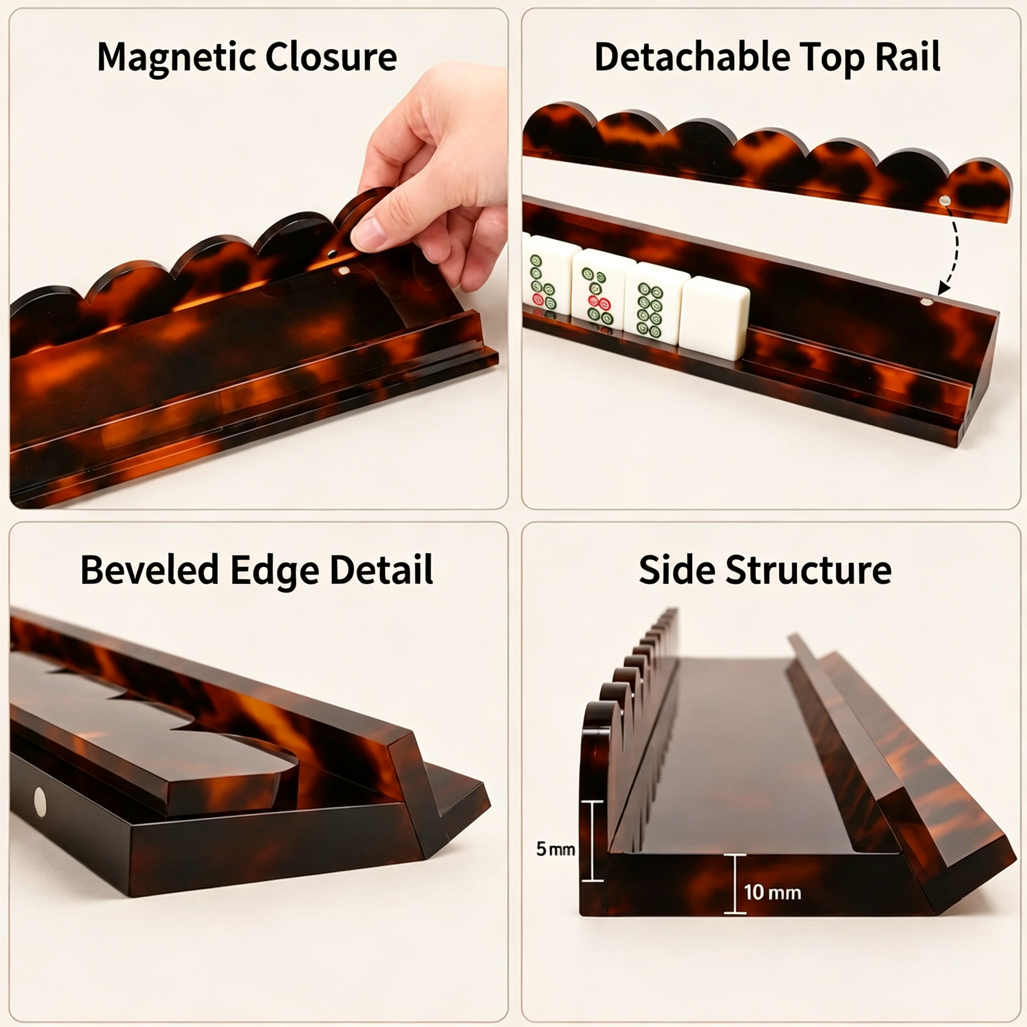 Custom Acrylic Mahjong Tile Pusher Rack — Thickened Mahjong Tile Holder, Magnetic Design, Factory Bulk Supply