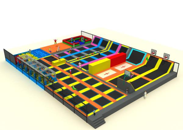 Mall Playground Equipment Kids Trampoline Park With Nylon Mesh And Pearl Cotton
