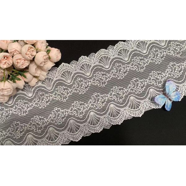 Classic French Style White 22cm Lace Edge Spandex/Nylon lace tirm Elastic Garment Border for Wedding Decoration & DIY