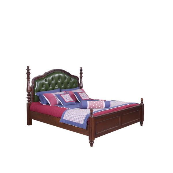 Rubber Wood made bedroom furniture Cheap malaysia imported Solid wood bed high quality PU leather Headboard Upholstured