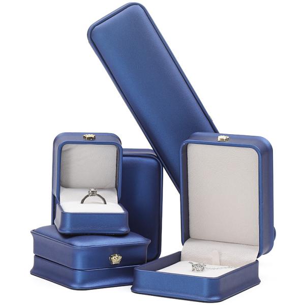 Newest Jewelry Package Blue Leather Crown Jewelry Box for Bracelet Pendant Necklace Ring