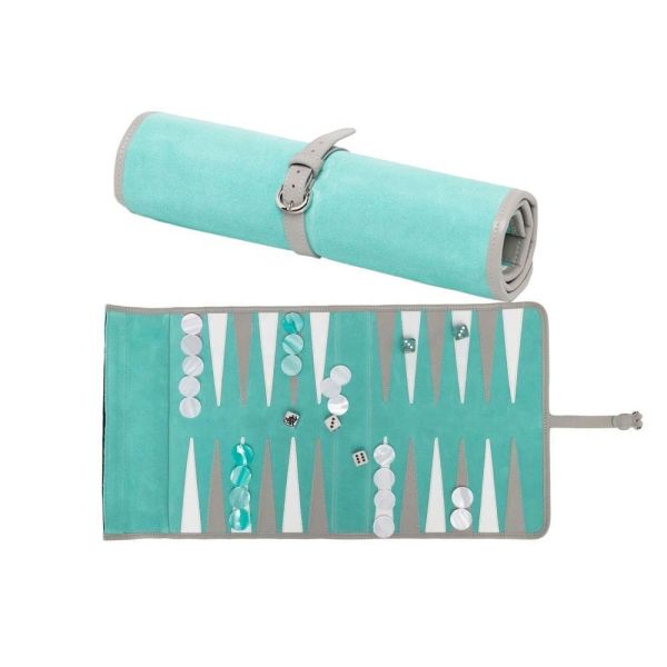 Custom Luxury Leather Travel Backgammon Roll Set With Buckle Fastening Internal Pocket